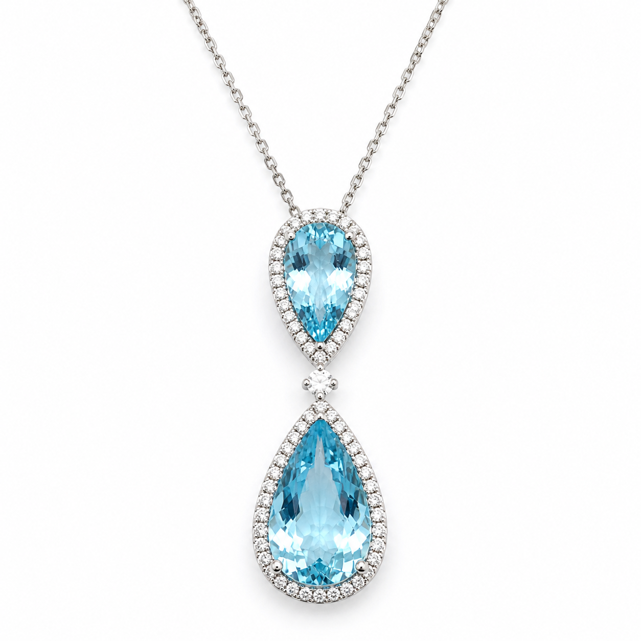 White Gold Aquamarine and Diamond Pendant