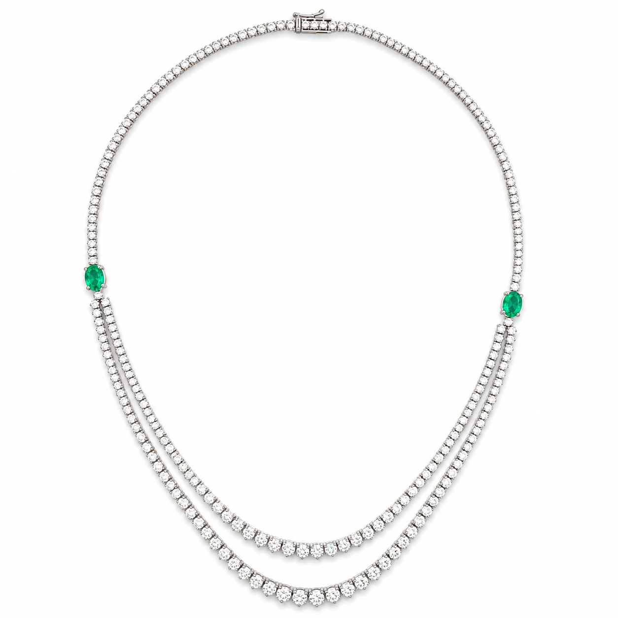 White Gold Diamond and Emerald Necklace