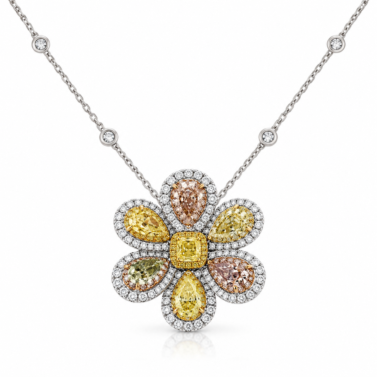 White Gold Pink and Yellow Diamond Pendant