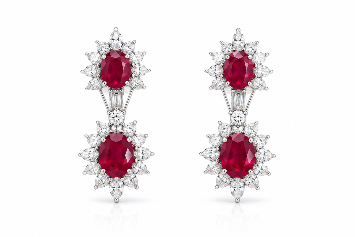 White Gold Ruby and Diamond Earrings