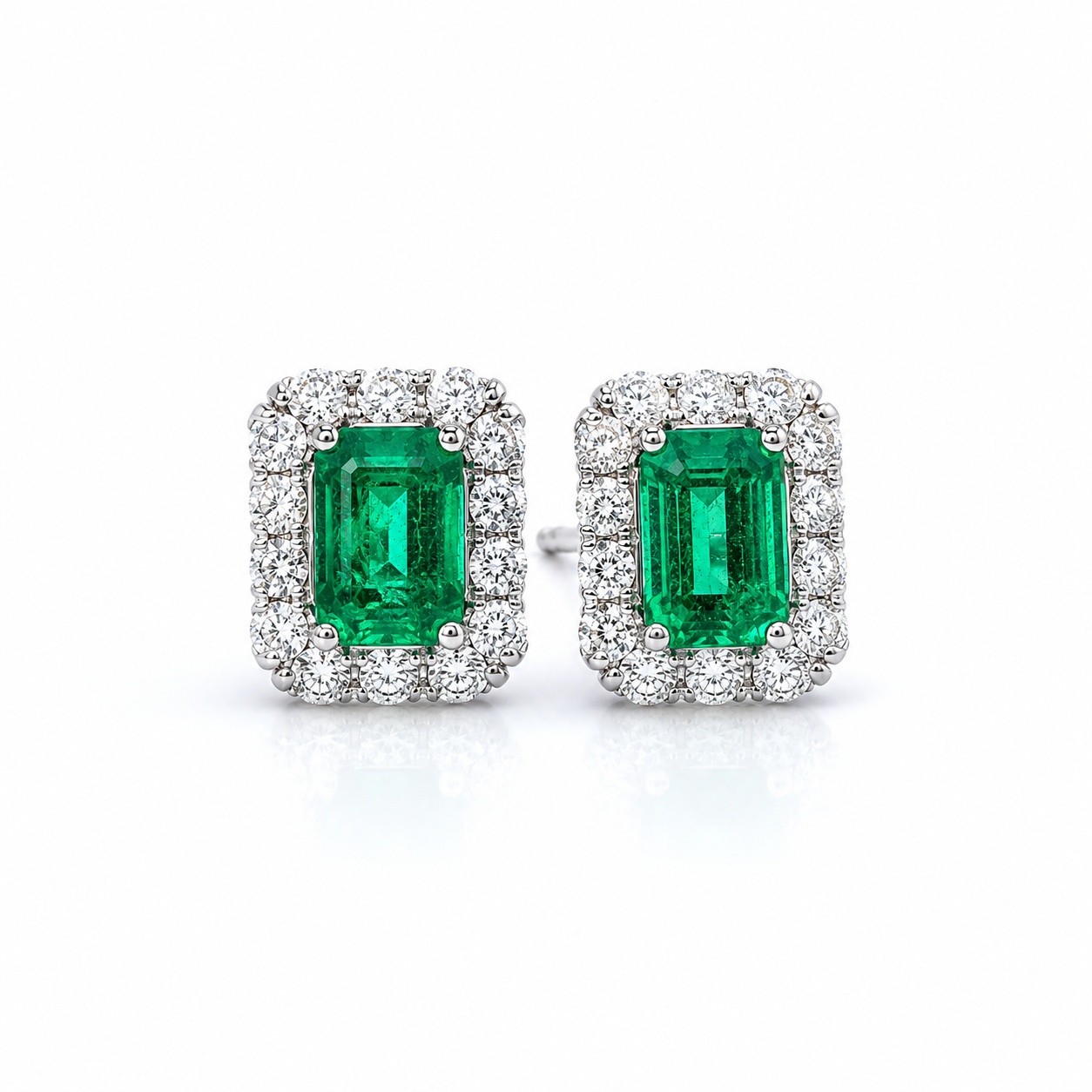 White Gold Emerald and Diamond Earrings