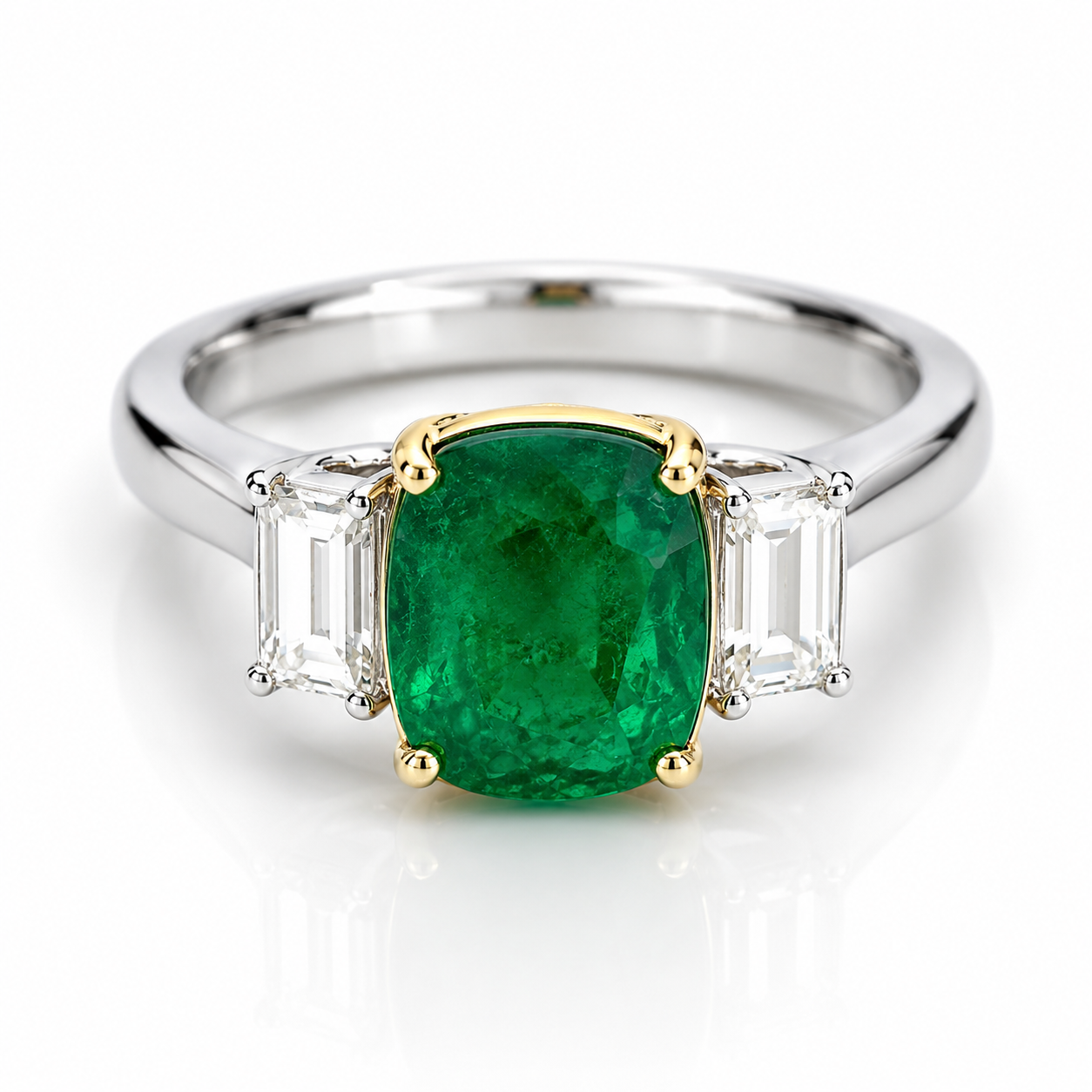 White Gold Emerald and Diamond Ring