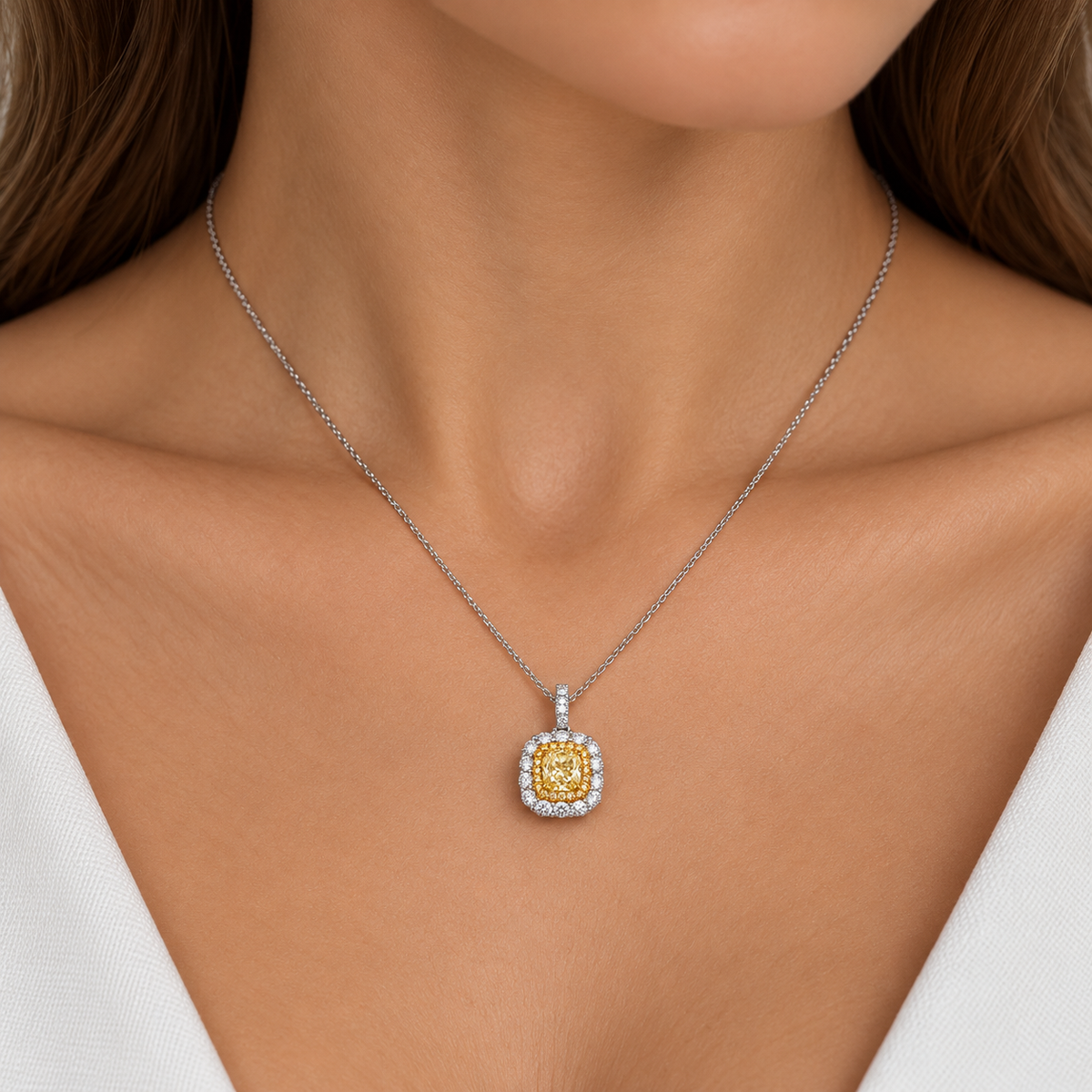 White Gold Yellow Diamond Pendant
