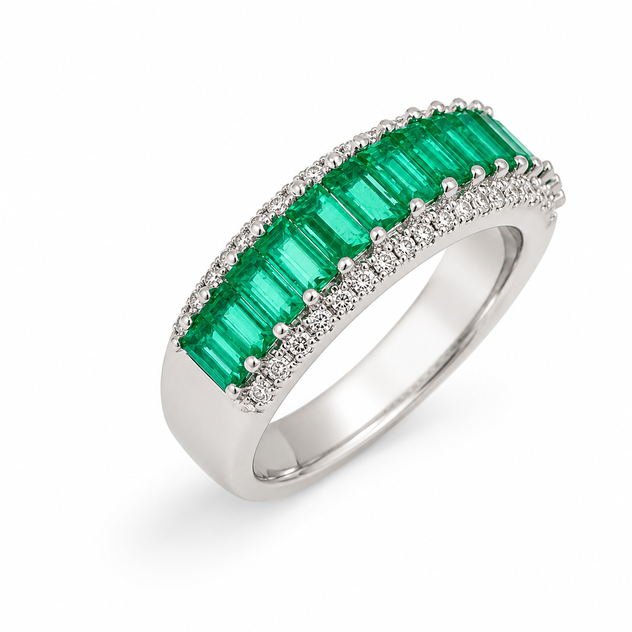 White Gold Emerald and Diamond Ring