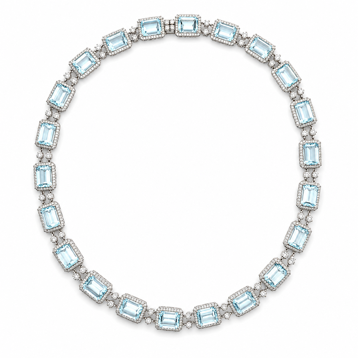 White Gold Aquamarine and Diamond Necklace