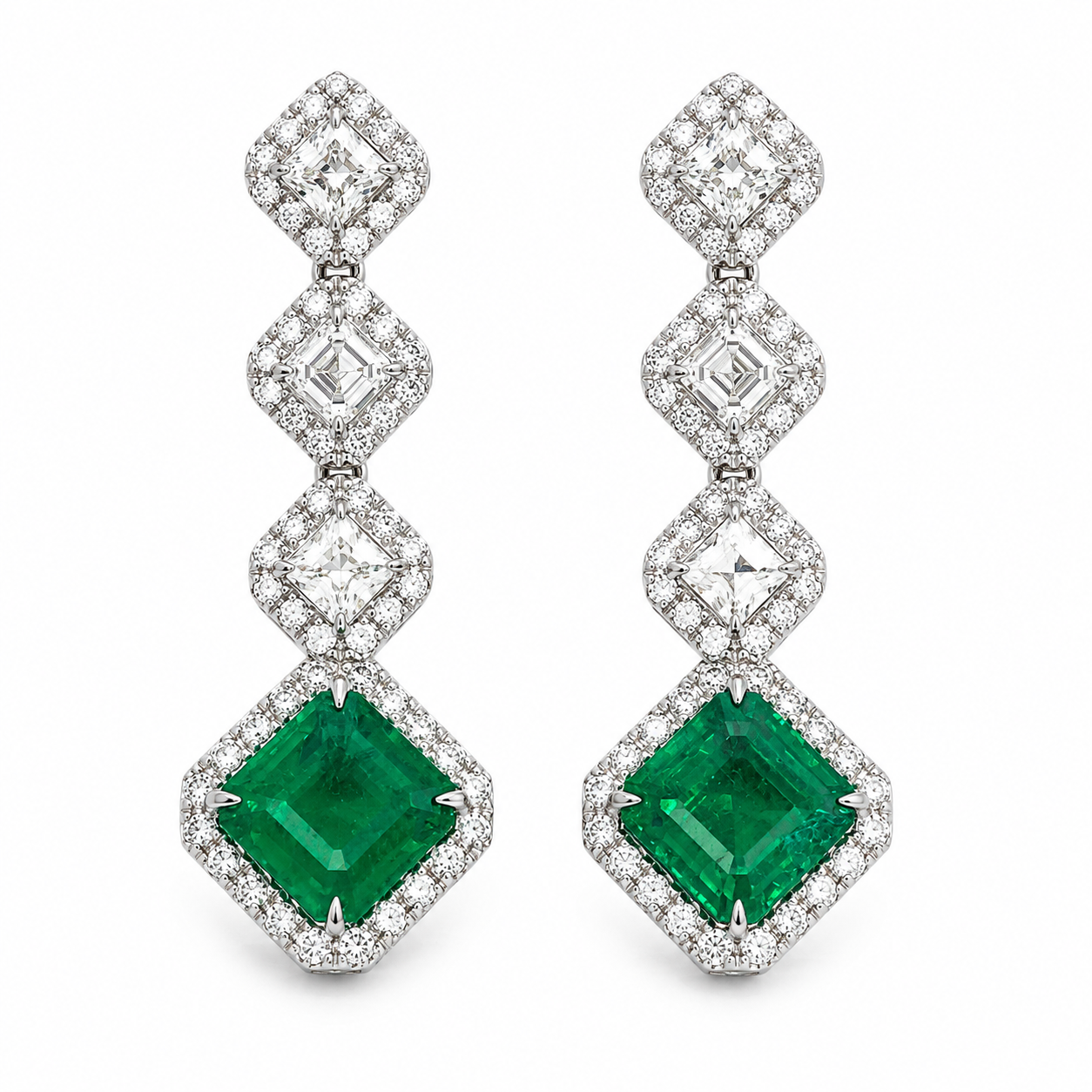 White Gold Emerald and Diamond Earrings