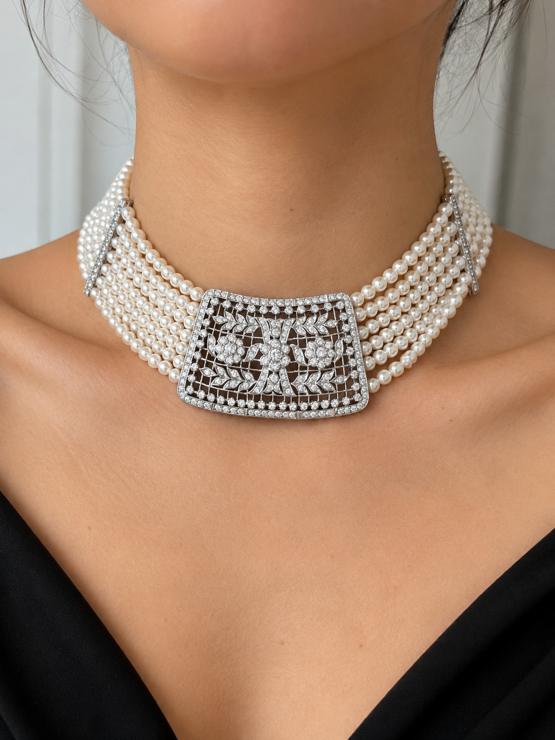 White Gold Pearl and Diamond Nrcklace