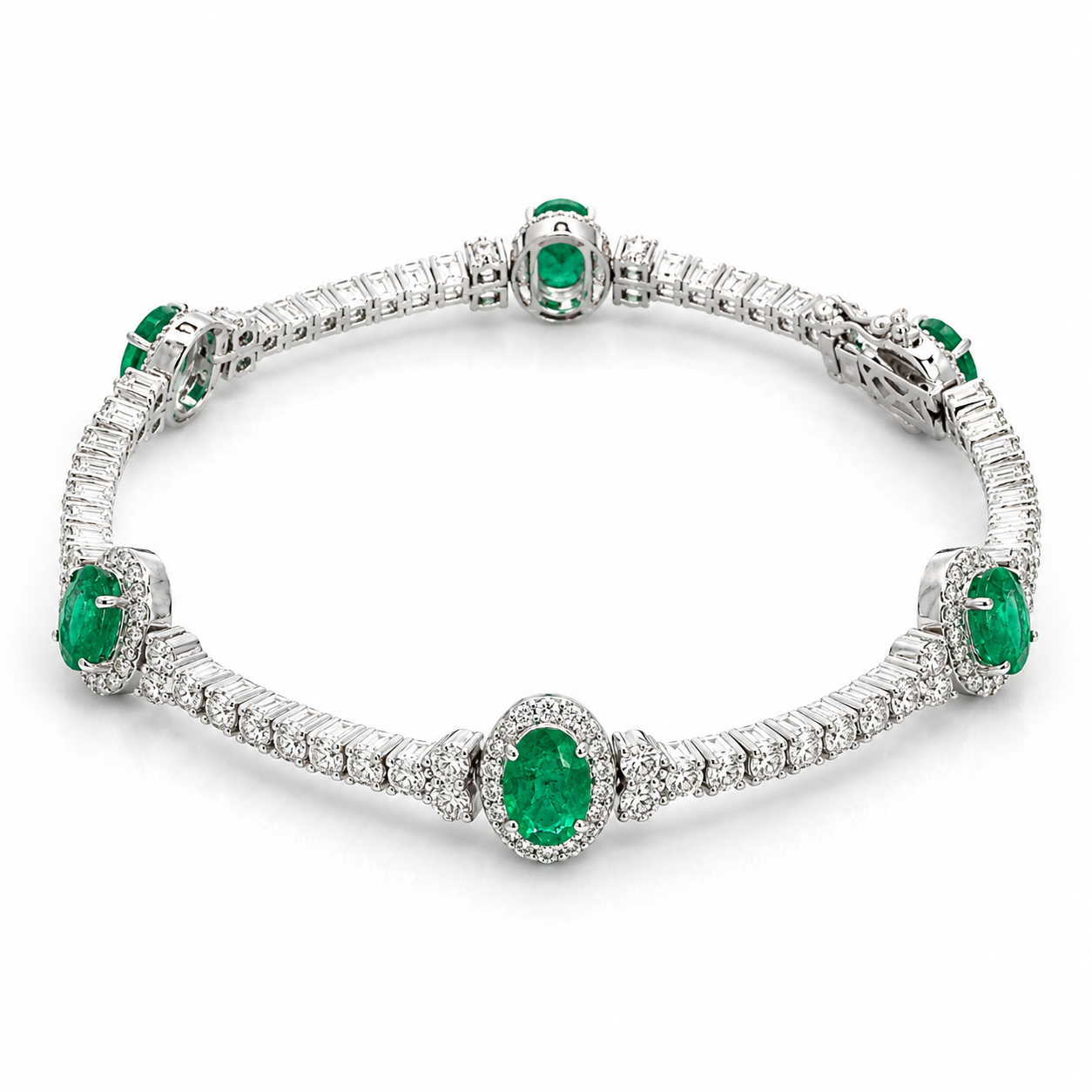 White Gold Emerald and Diamond Bracelet