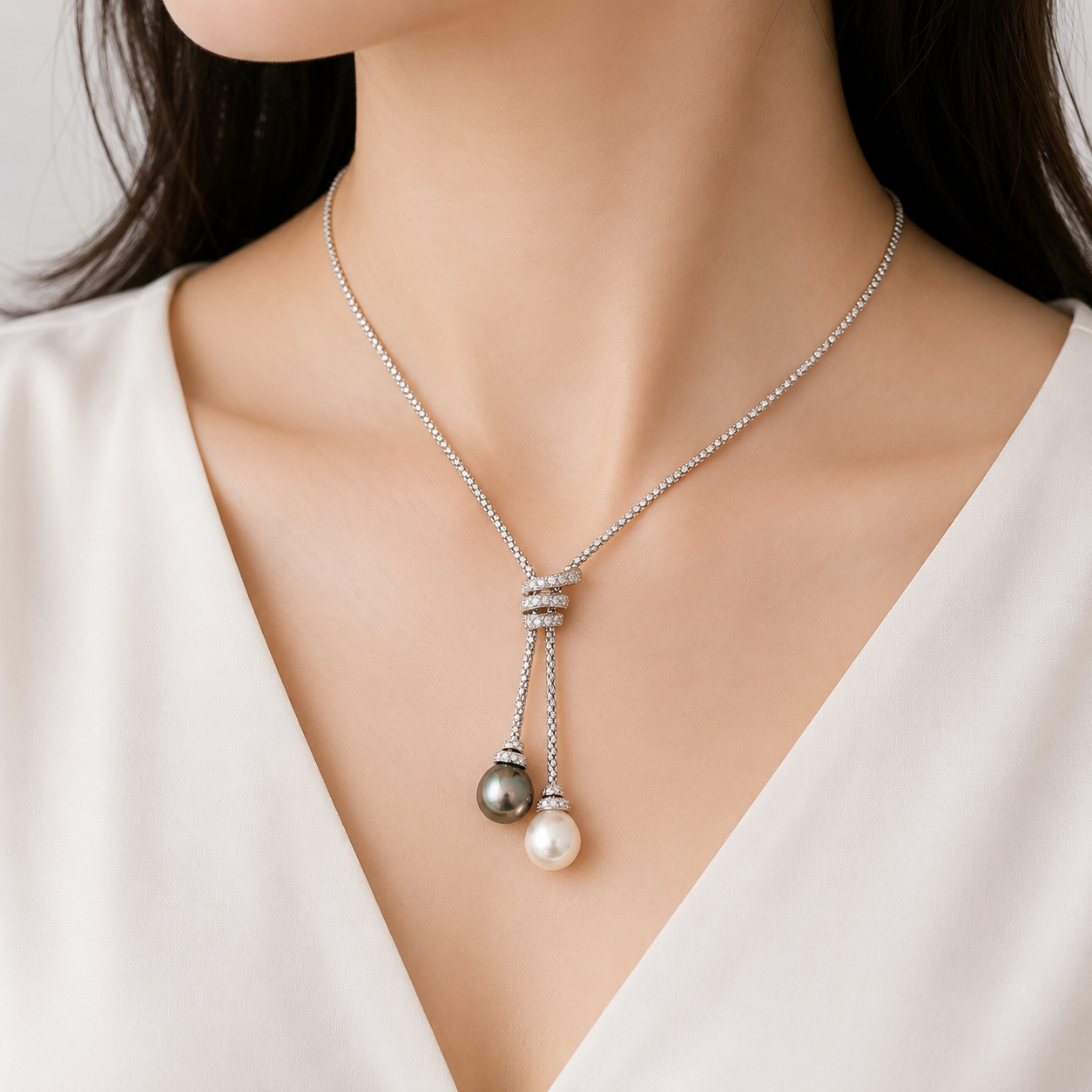 White Gold Y-Shape Pearl Necklace