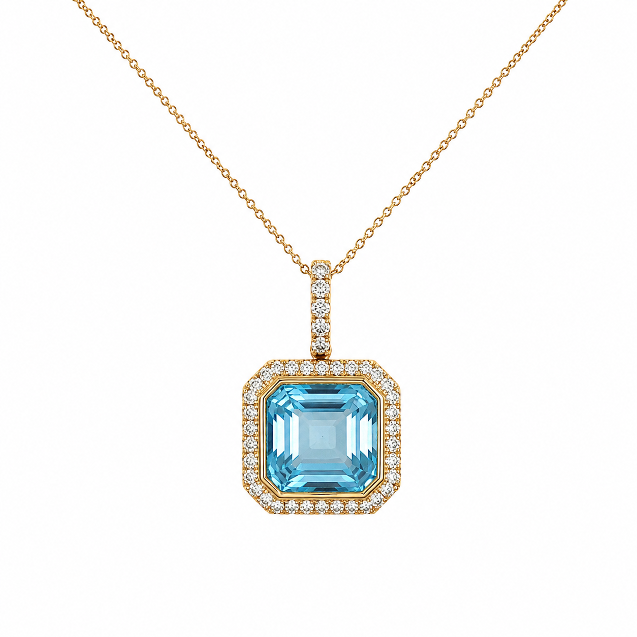 Yellow Gold Blue Topaz and Diamond Necklace
