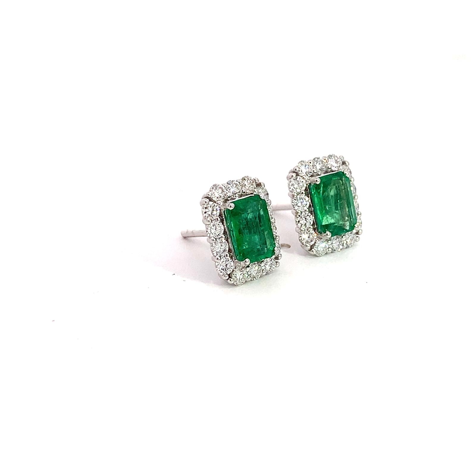 White Gold Emerald and Diamond Earrings