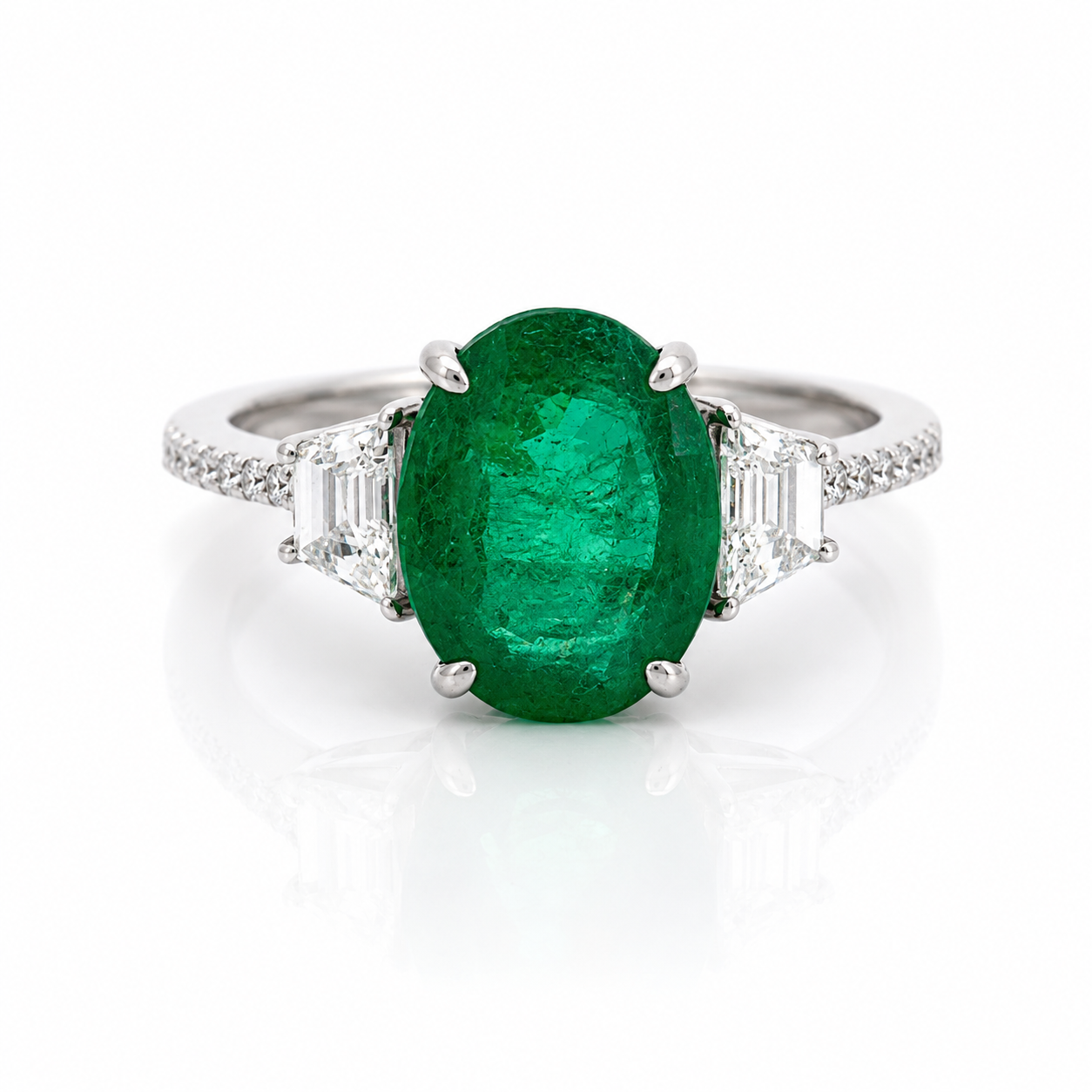 White Gold Emerald and Diamond Ring