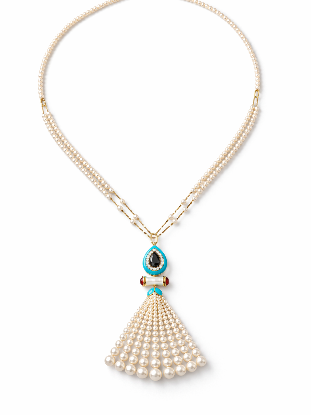 Turquoise, Pearl and Diamond Necklace