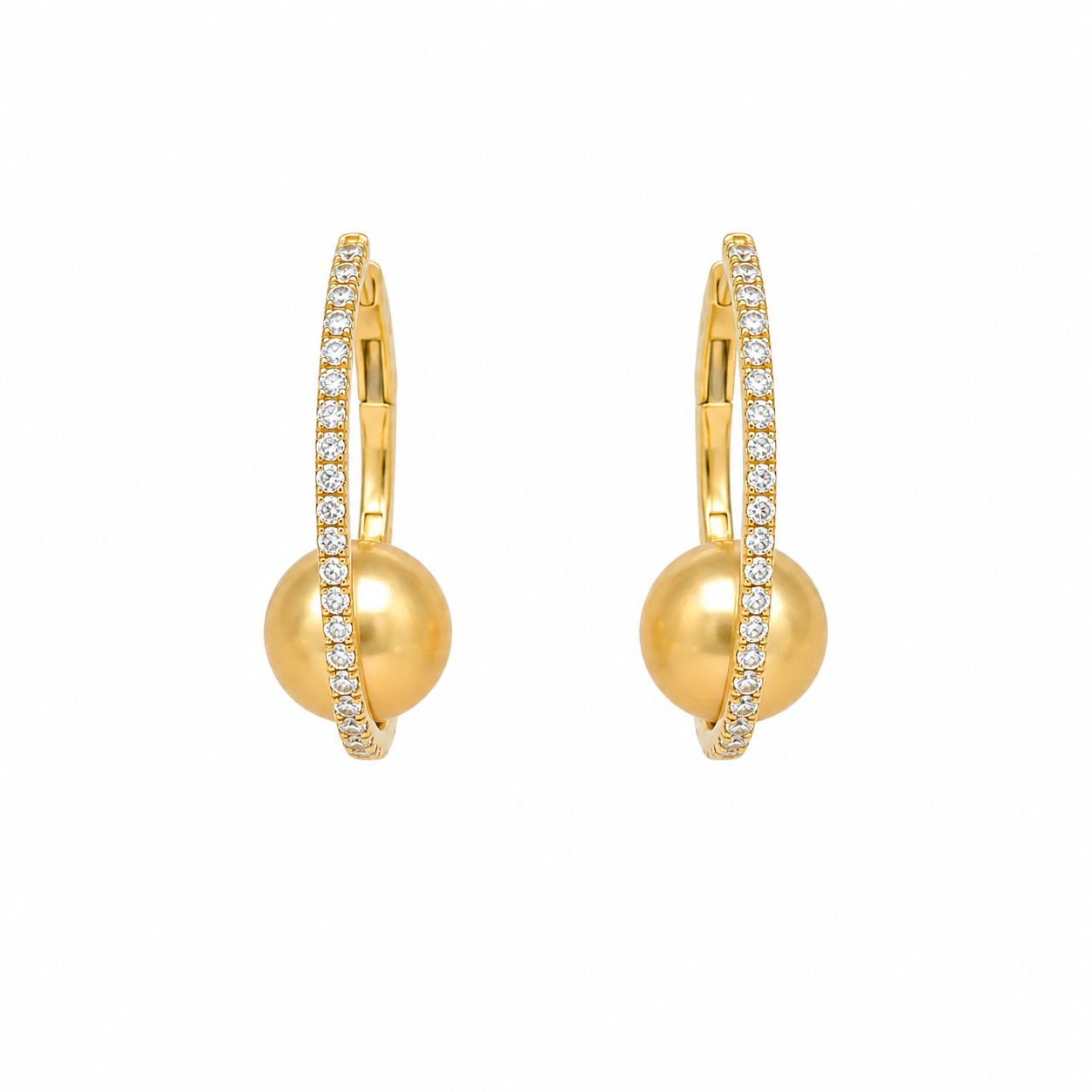 Yellow Gold Pearl and Diamond Earrings