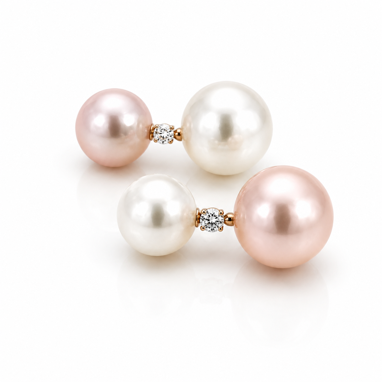 Pink Gold Pearl and Diamond Earrings