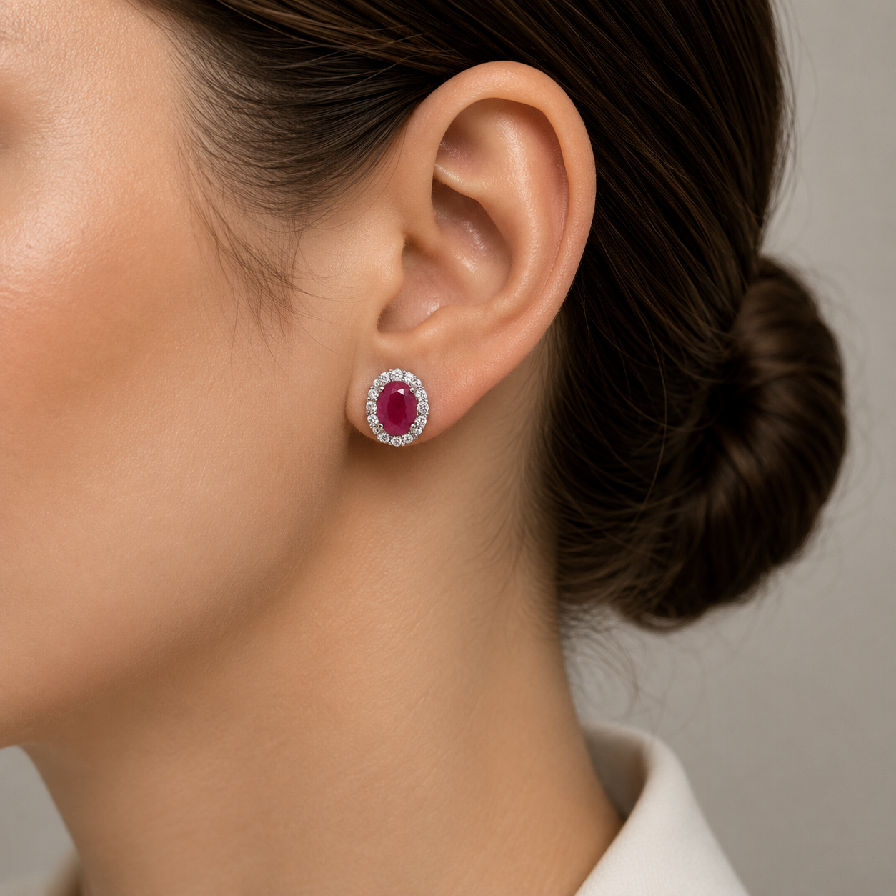 White Gold Ruby and Diamond Earrings
