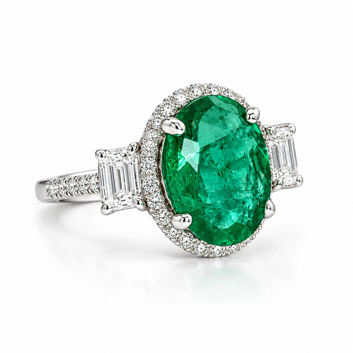 White Gold Emerald and Diamond Ring