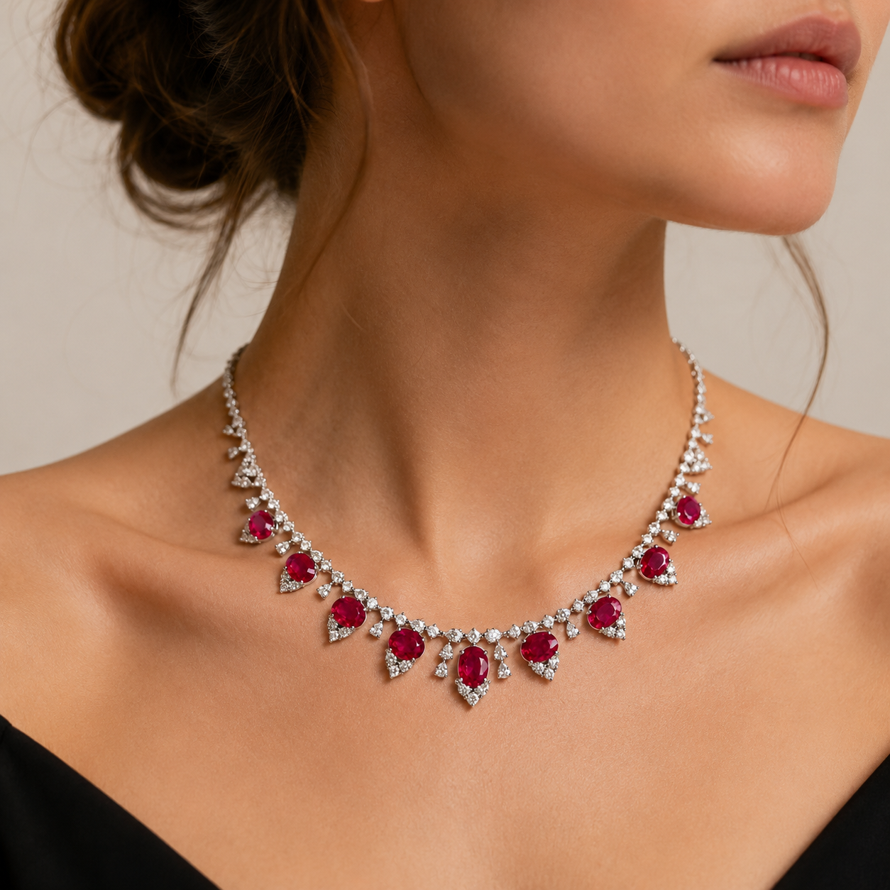 White Gold Ruby and Diamond Necklace