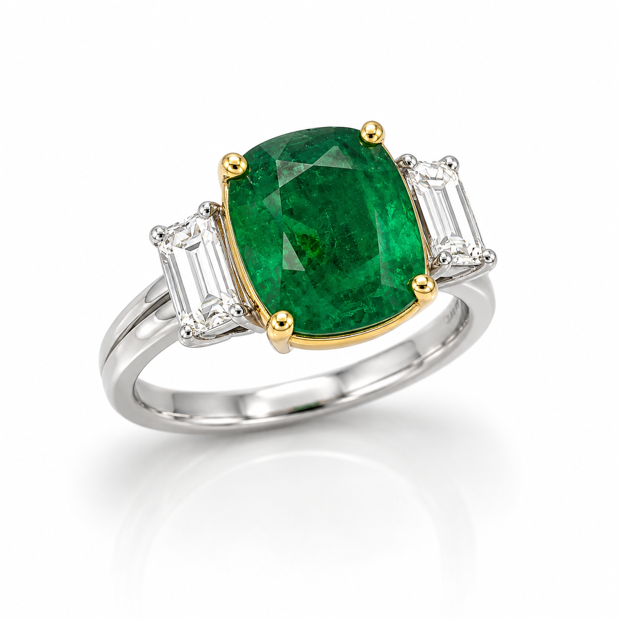 White Gold Emerald and Diamond Ring