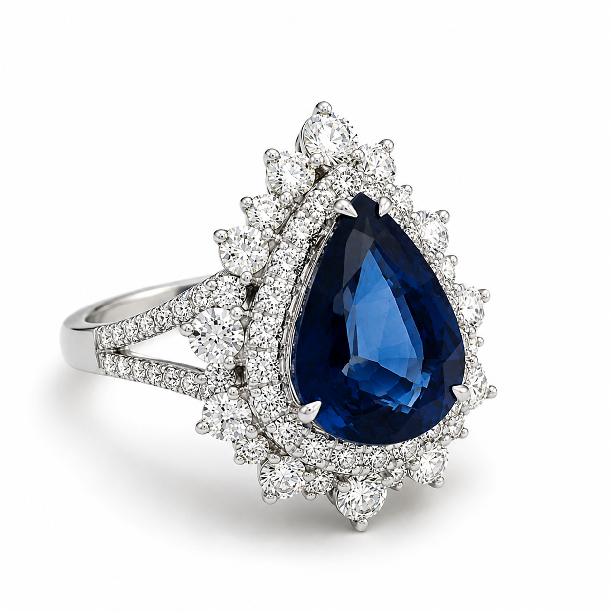 White Gold Sapphire and Diamond Ring