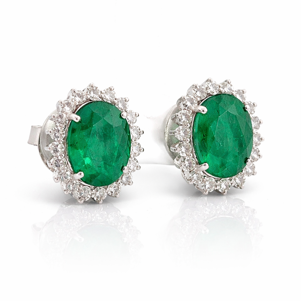 White Gold Emerald and Diamond Earrings