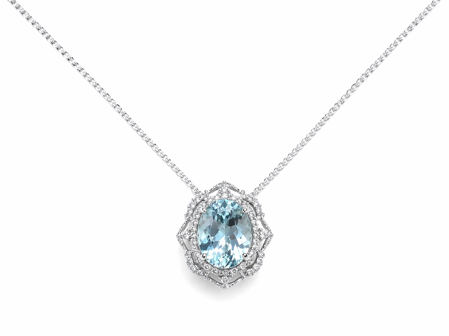 White Gold Aquamarine and Diamond Pendant