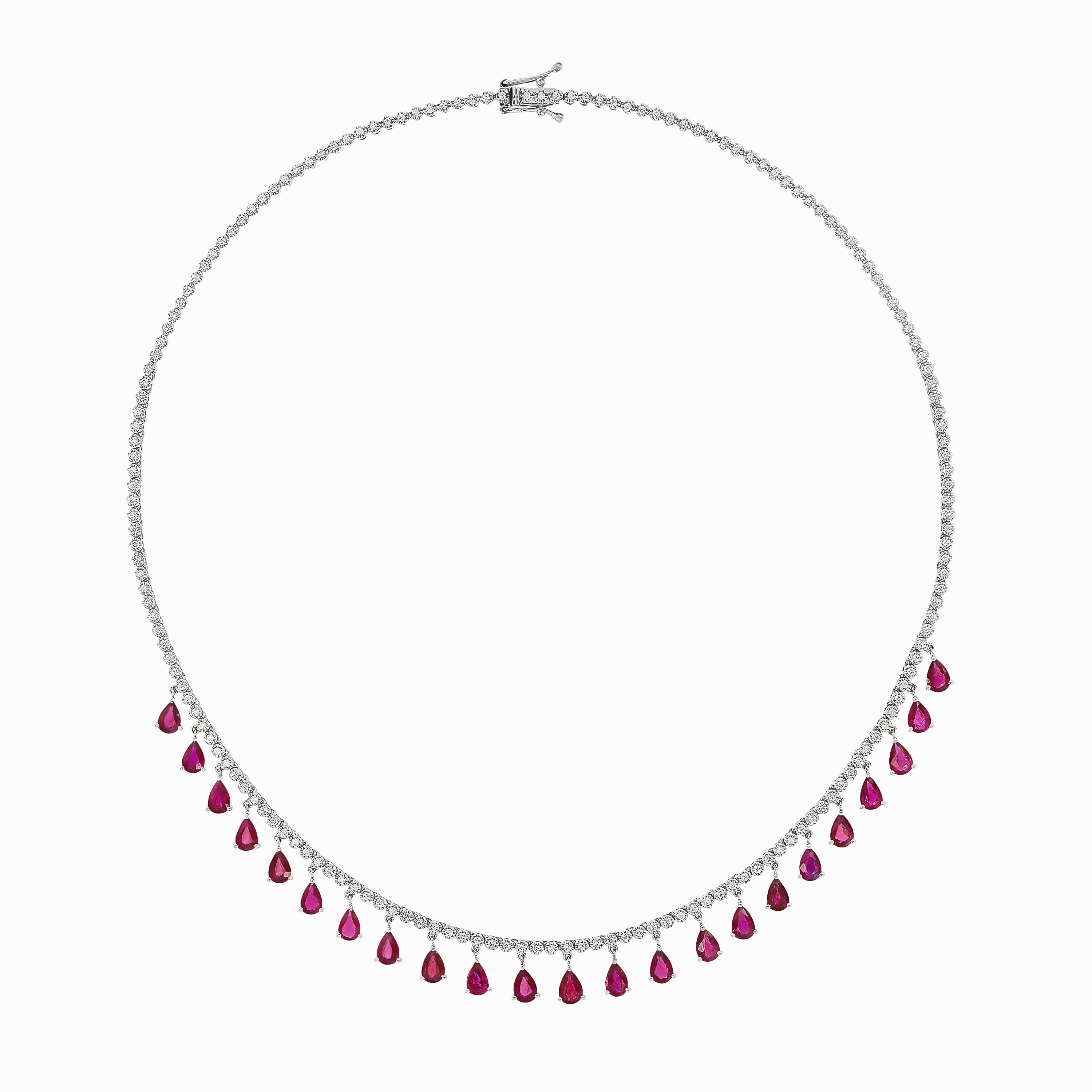 WHITE GOLD NECKLACE WITH RUBY, DIAMOND STONES
