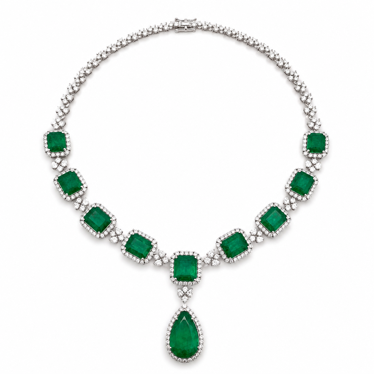 White Gold Emerald and Diamond Necklace