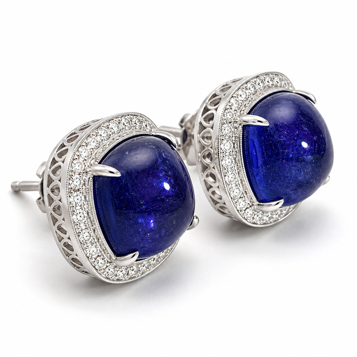 White Gold Tanzanite and Diamond Earrings