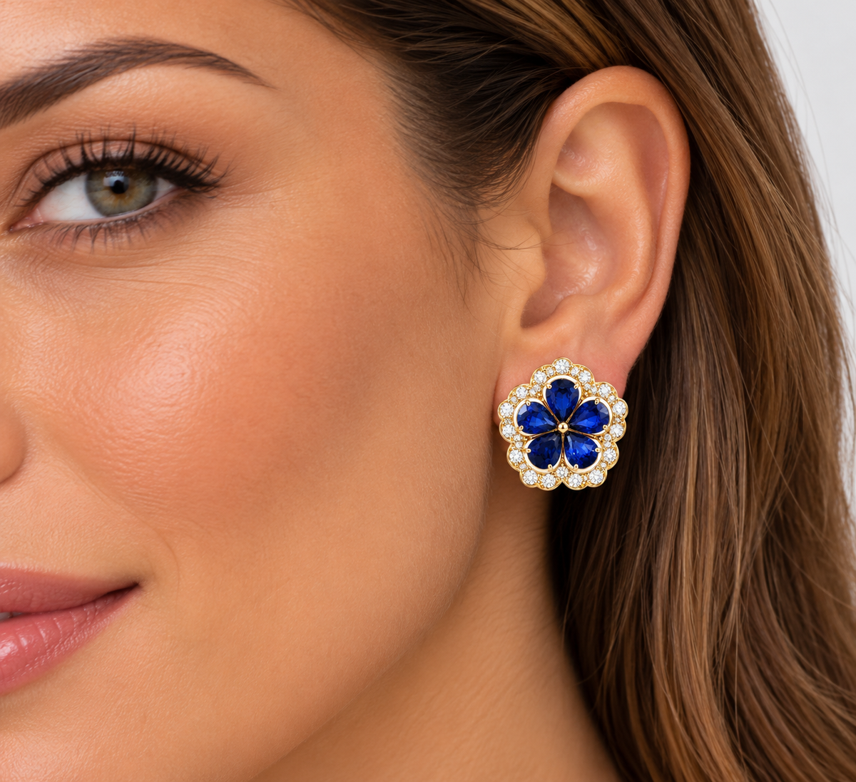 White Gold Sapphire and Diamond Earrings