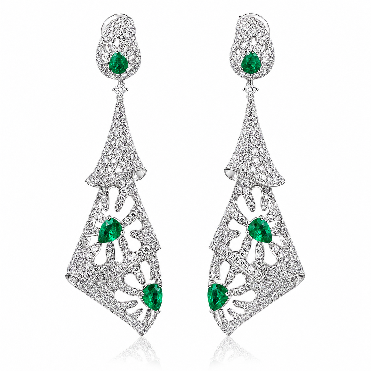 White Gold Diamond and Emerald Earrings