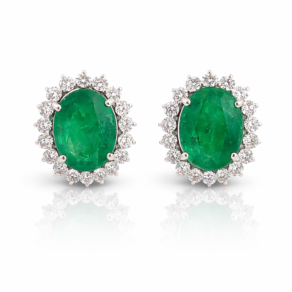 White Gold Emerald and Diamond Earrings