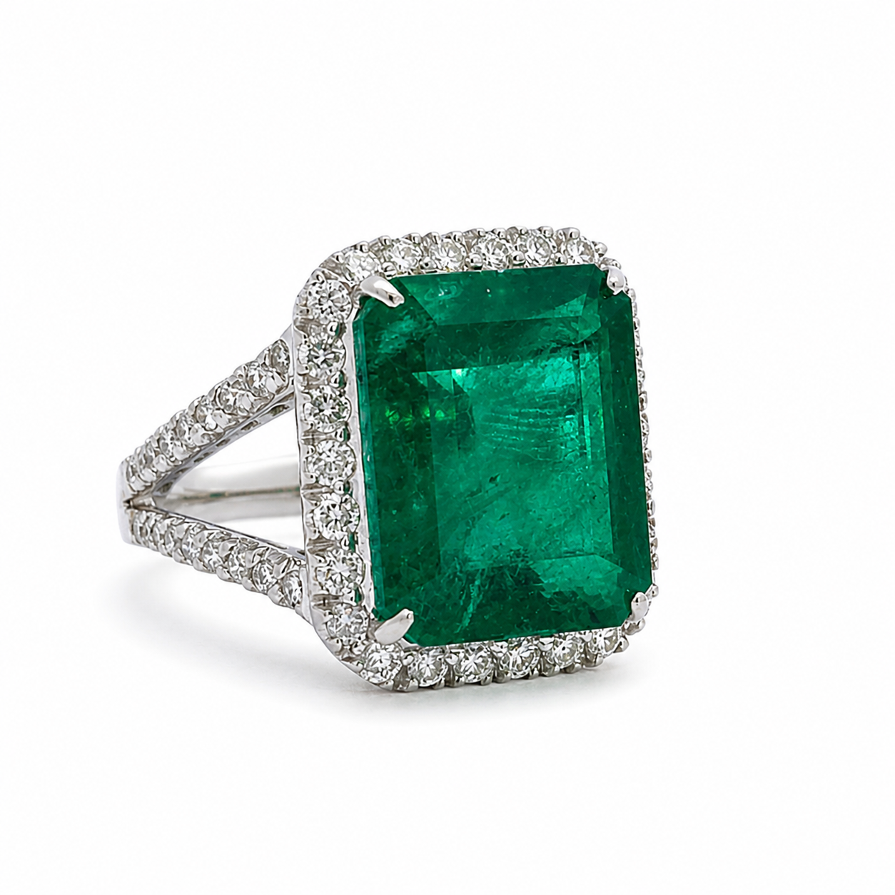 White Gold Diamond Emerald Ring