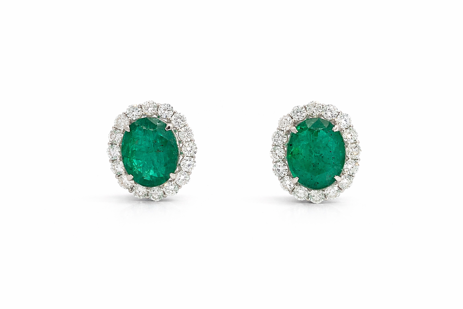 White Gold Emerald and Diamond Earrings