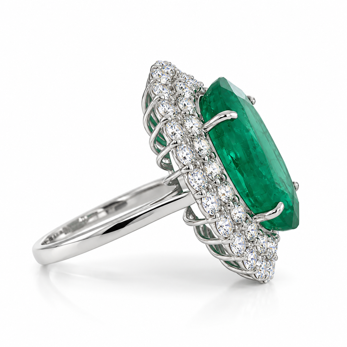 White Gold Emerald and Diamond Ring