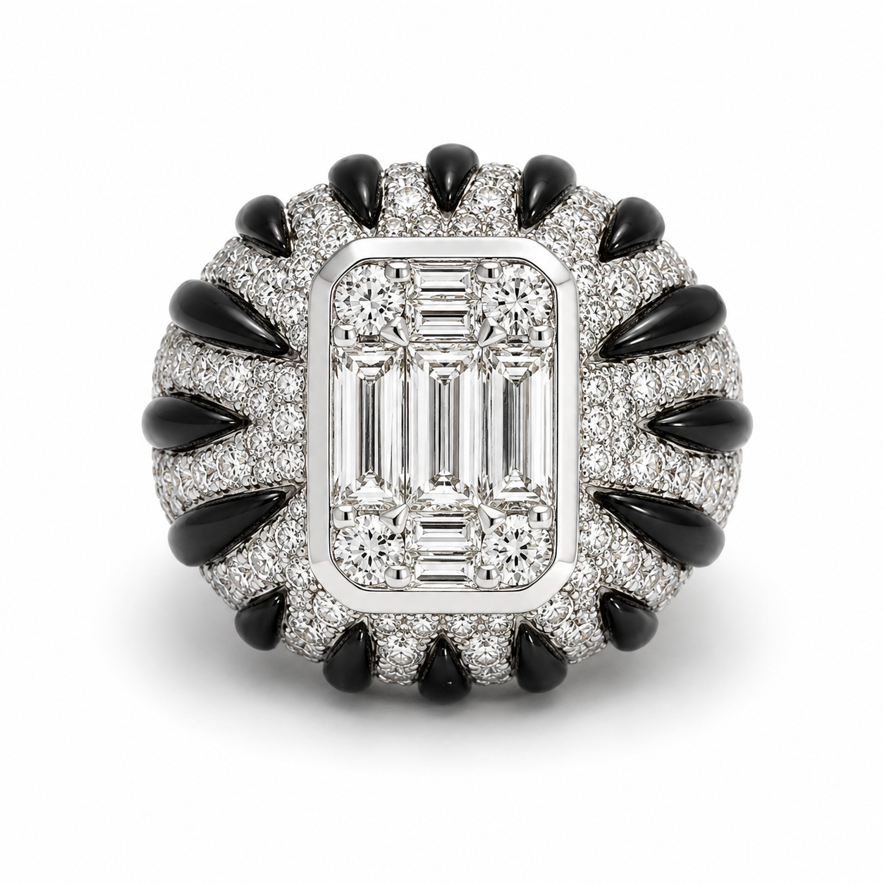 White Gold Diamond Cristal and Onix Ring