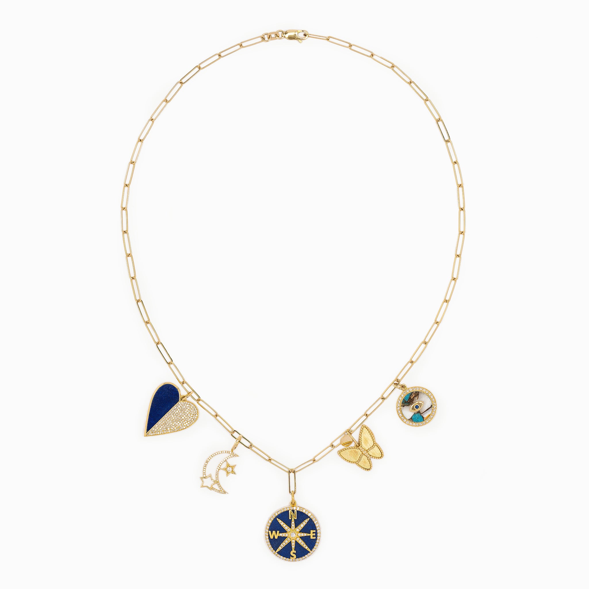 Compass Yellow Gold Pendant Chain Necklace