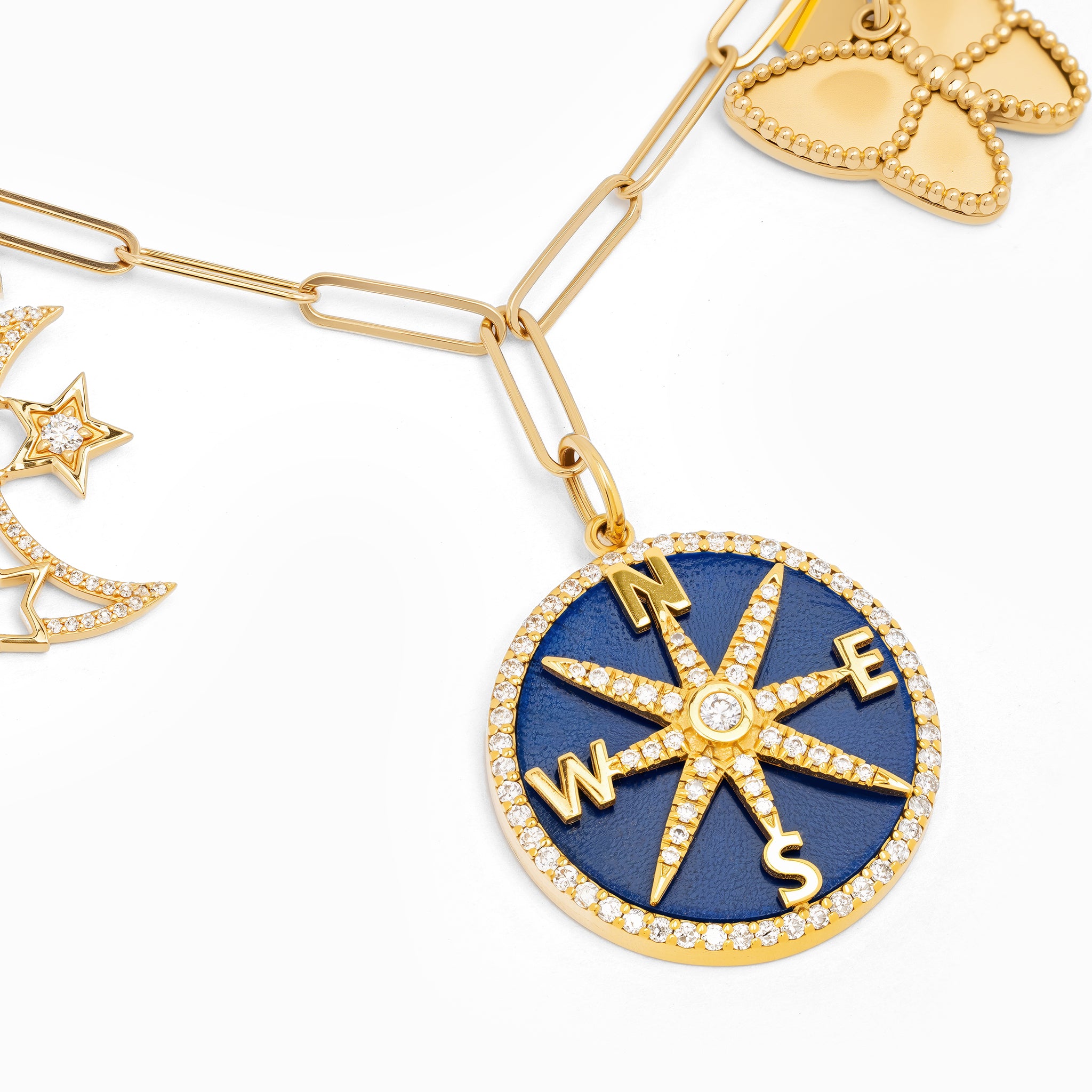Compass Yellow Gold Pendant Chain Necklace