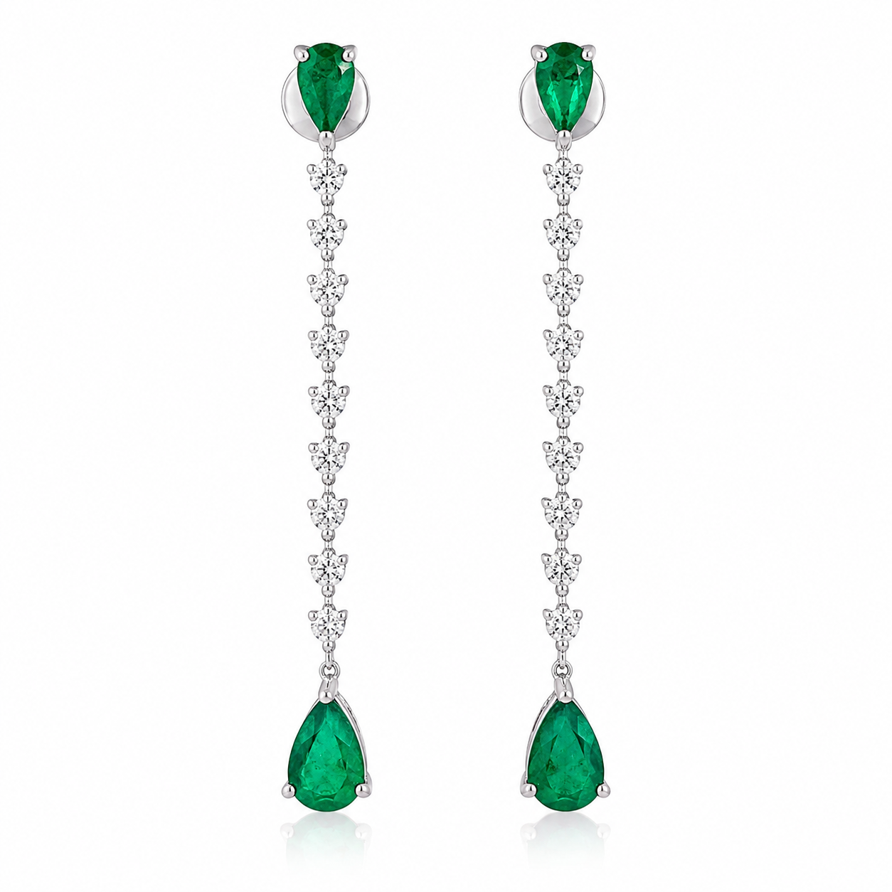 White Gold Emerald and Diamond Earrings