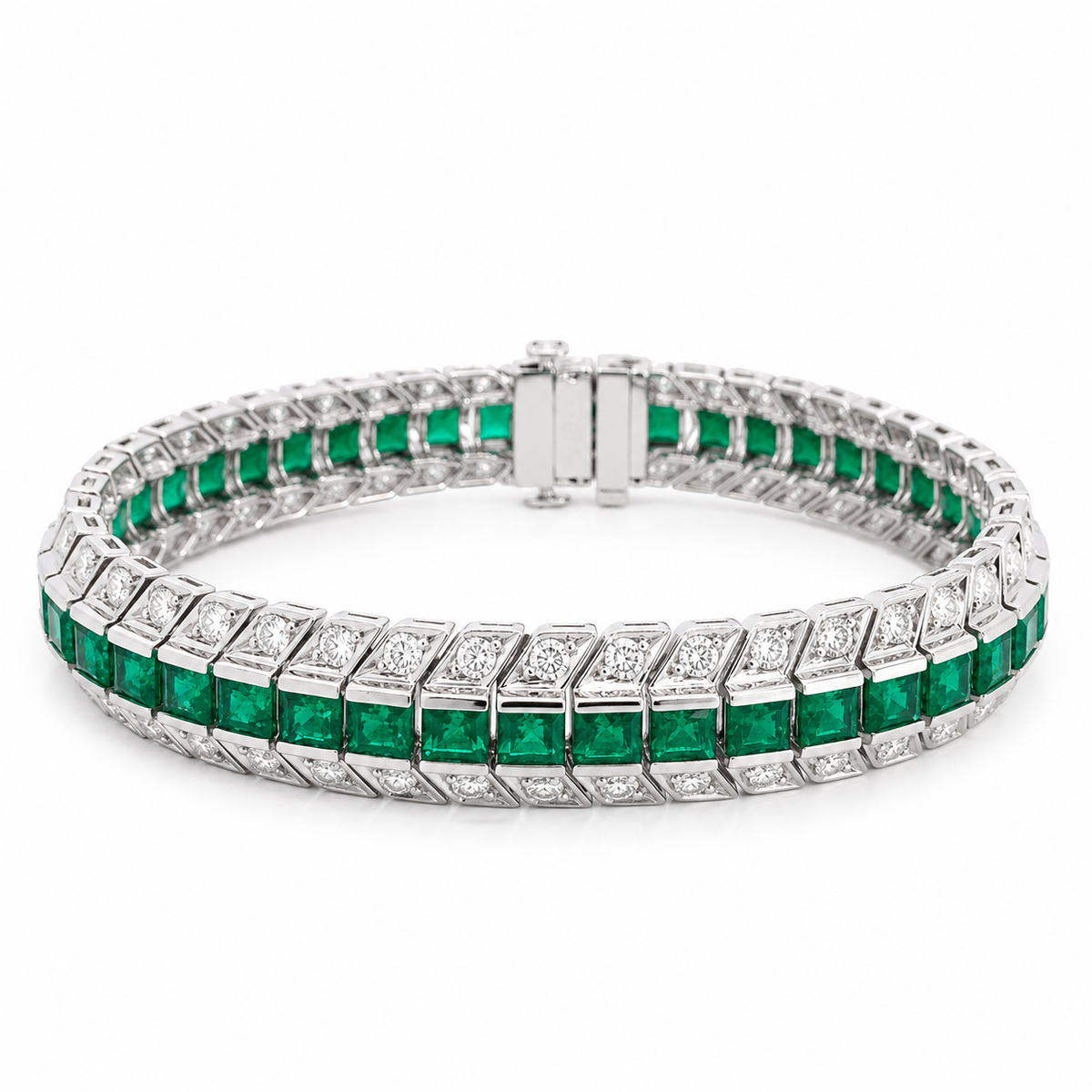 White Gold Diamond and Emerald  Bracelet