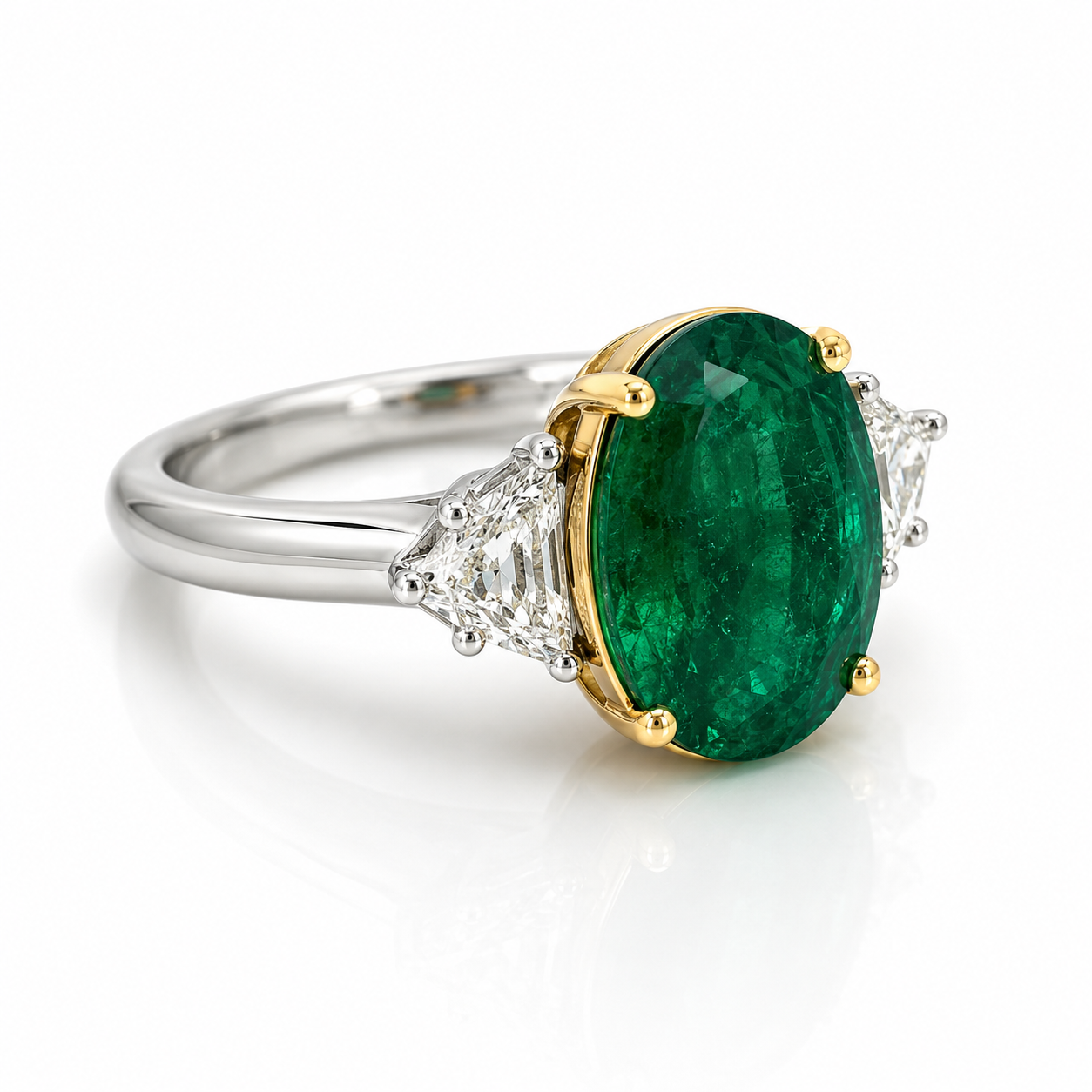 White Gold Emerald and Diamond Ring