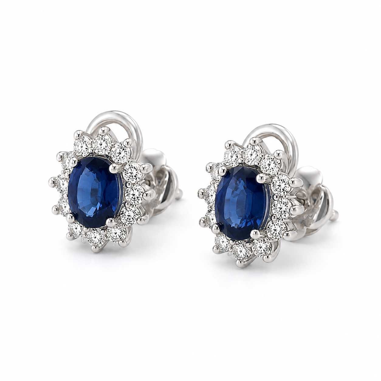 White Gold Sapphire and Diamond Earrings