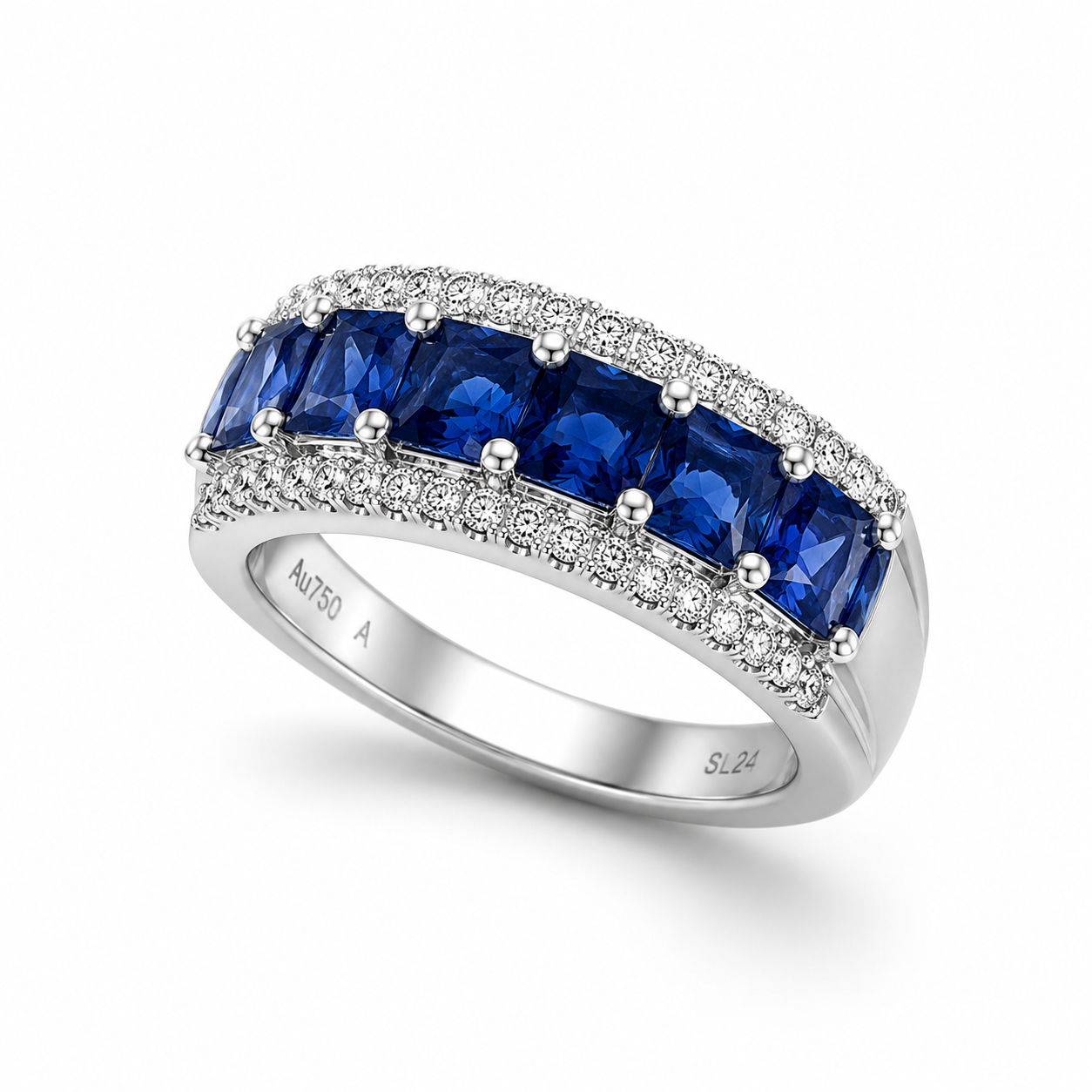 White Gold Sapphire and Diamond Ring