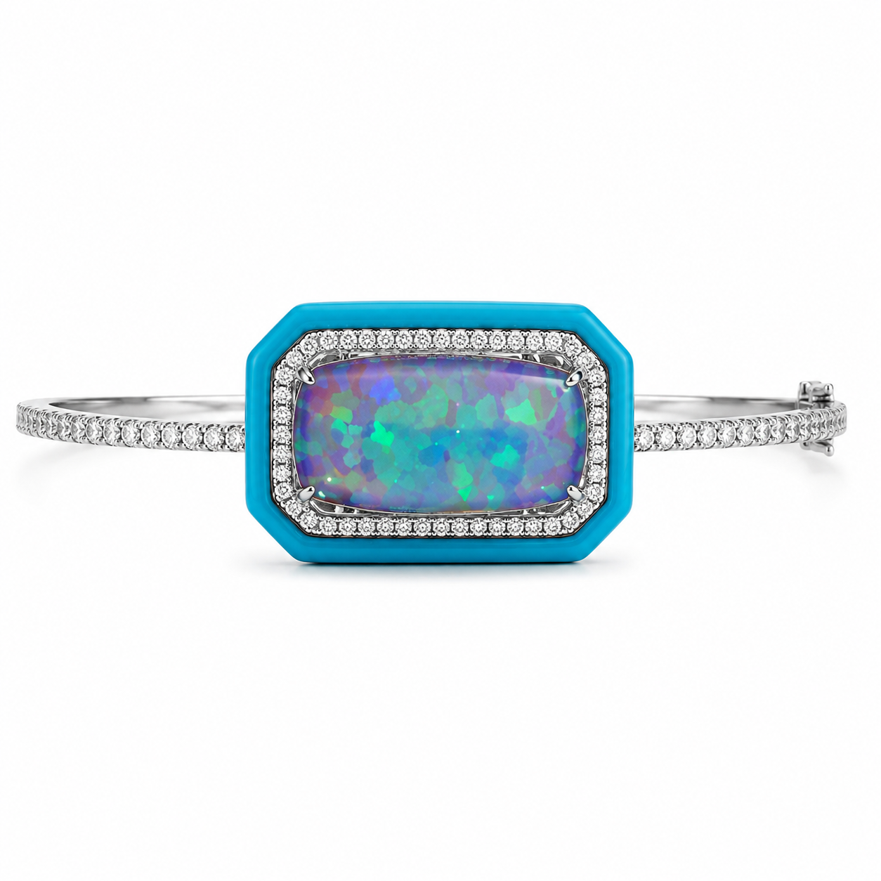 White Gold Opal Turquoise and Diamond Bracelet