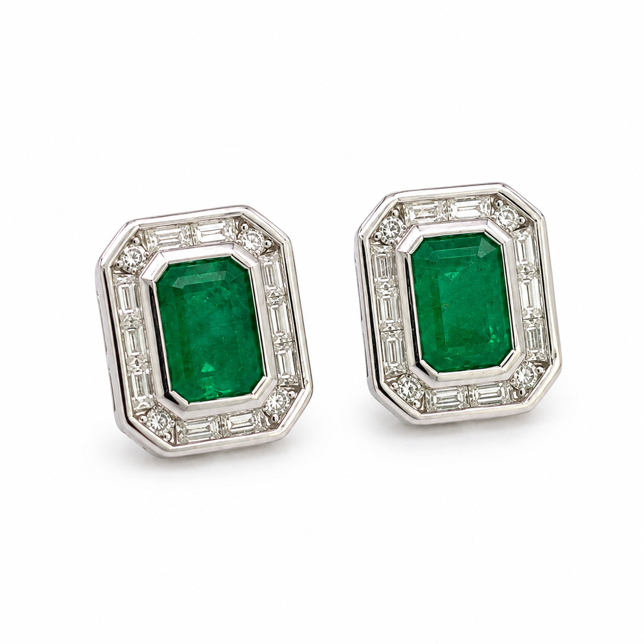 White Gold Emerald and Diamond Earrings