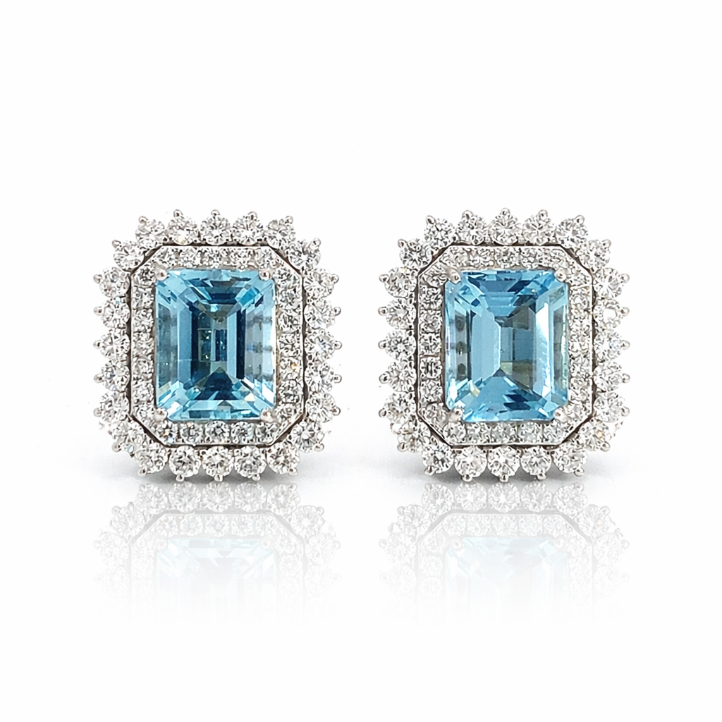 White Gold Aquamarine and Diamond Earrings