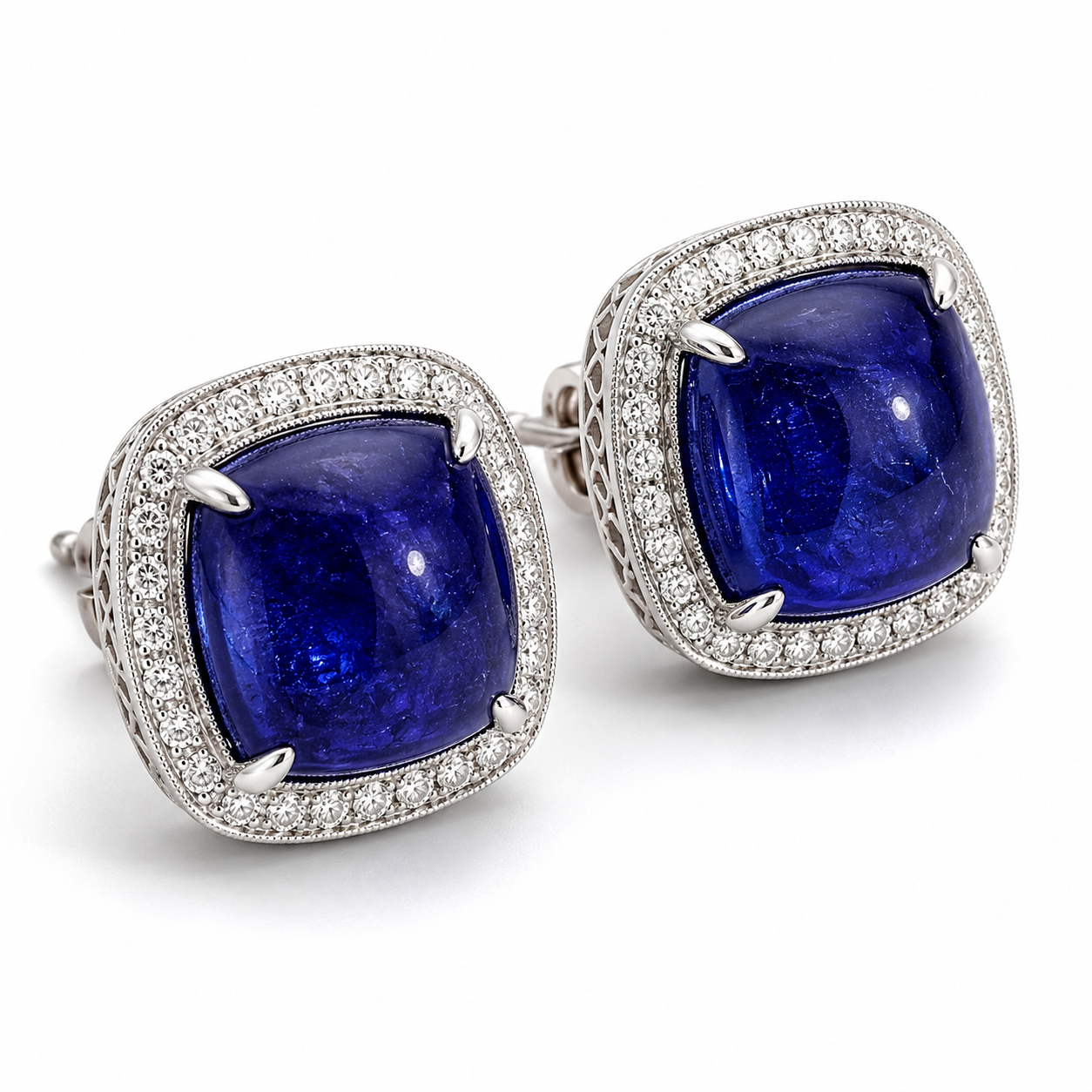 White Gold Tanzanite and Diamond Earrings