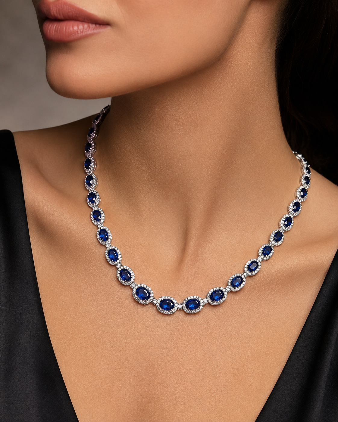 White Gold Sapphire and Diamond Necklace