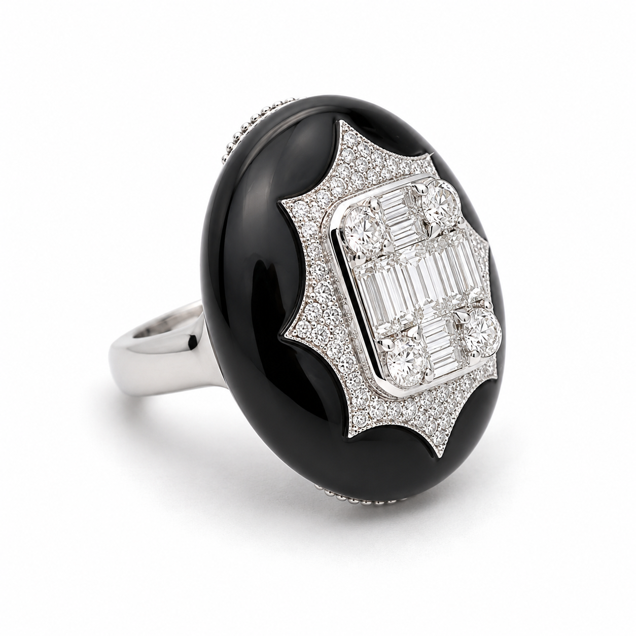 Yellow Gold Diamond and Onix Ring