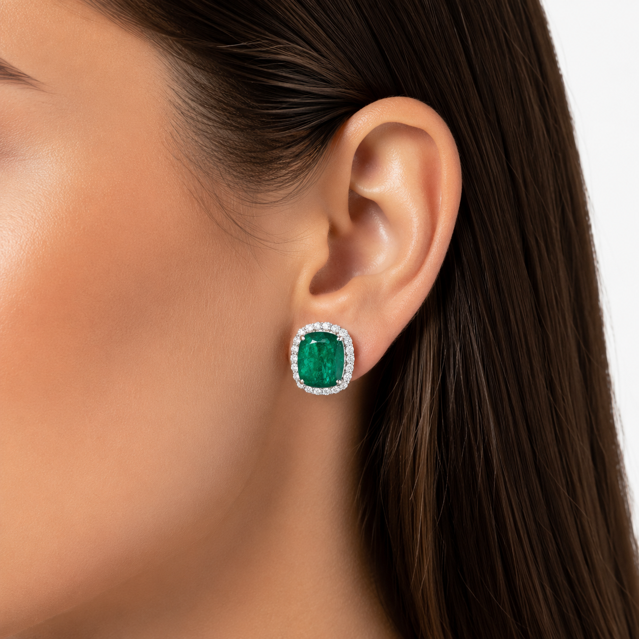 White Gold Emerald and Diamond Earrings